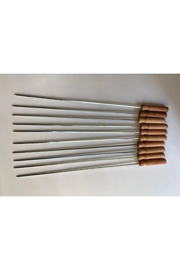 10 Adet Ahşap Saplı Kare Şiş Boy:55cm,Kalınlık:4mm Tahta Saplı Kuşbaşı Ciğer Tavuk Şişi